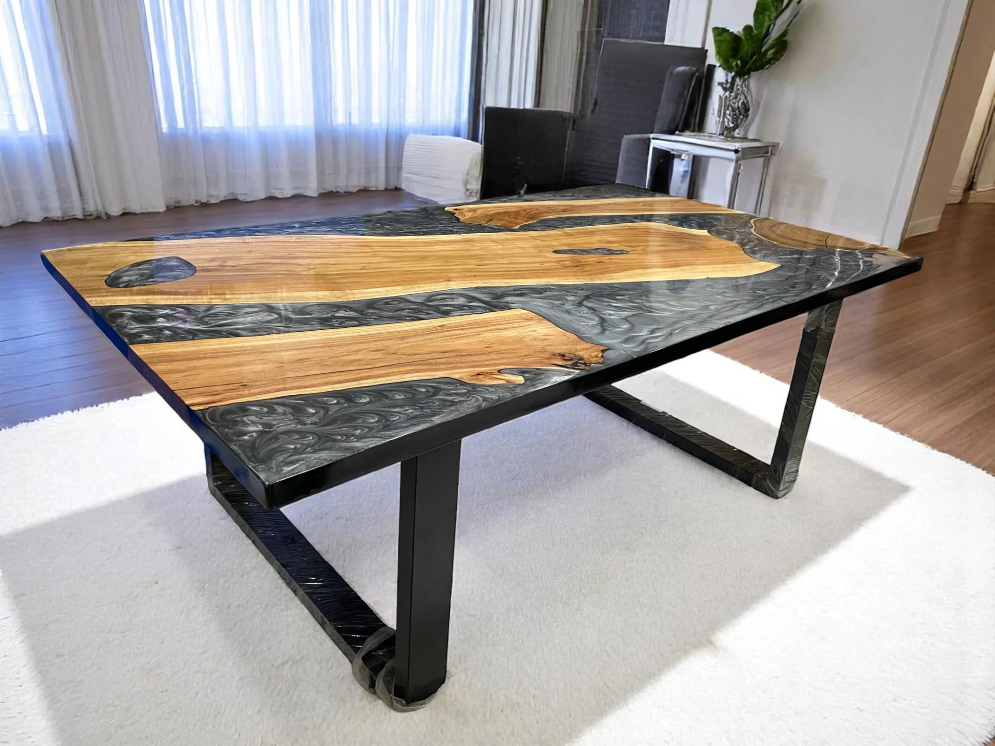Grey Epoxy Resin Live Edge Table with Metal Legs | Living & Dining 